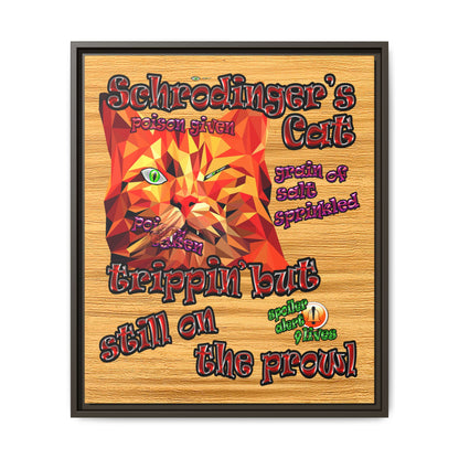 schrodinger's cat - framed canvas art (butterscotch wood finish)