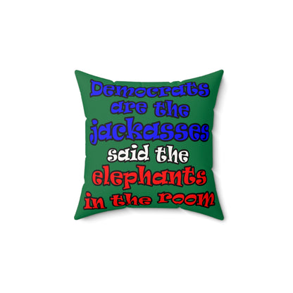 donkeys and elephants - Faux Suede Square Pillow - (dark green)