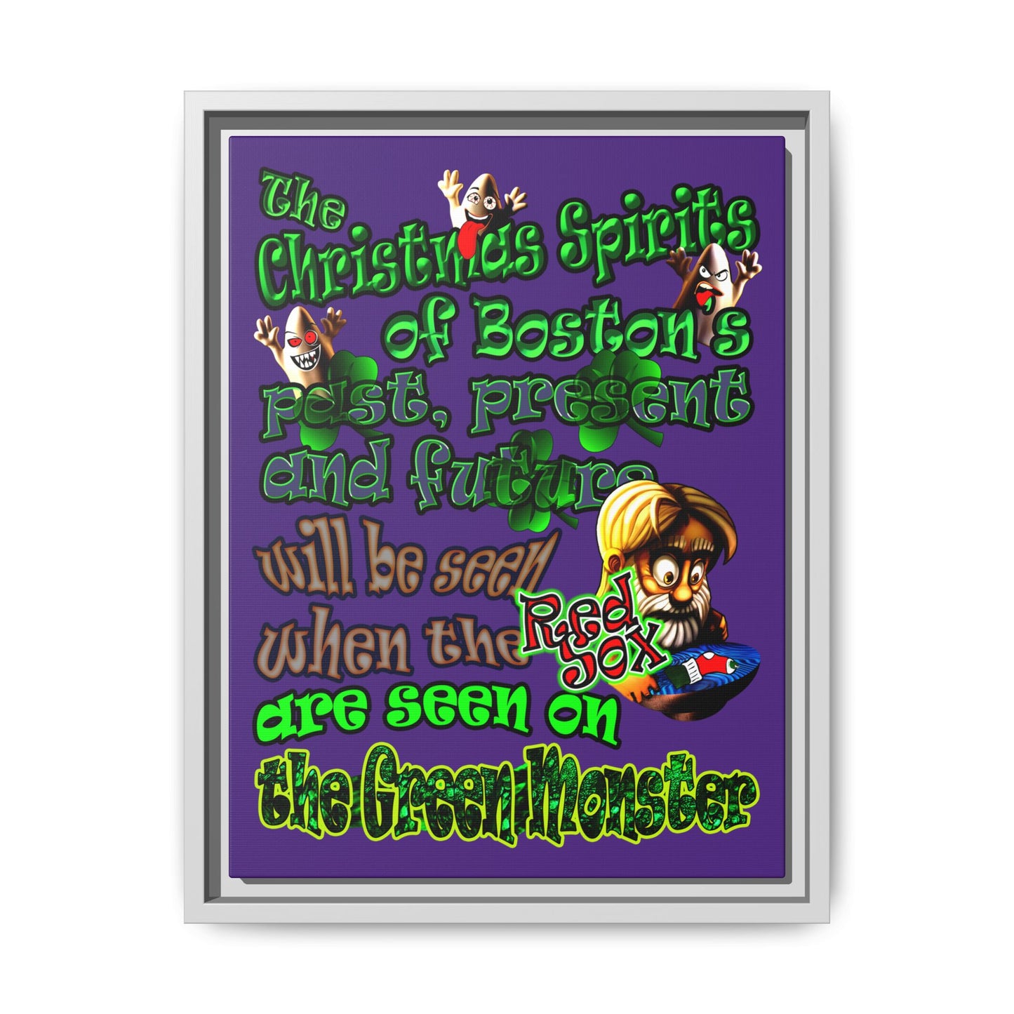 christmas spirits of boston - framed canvas art (purple)
