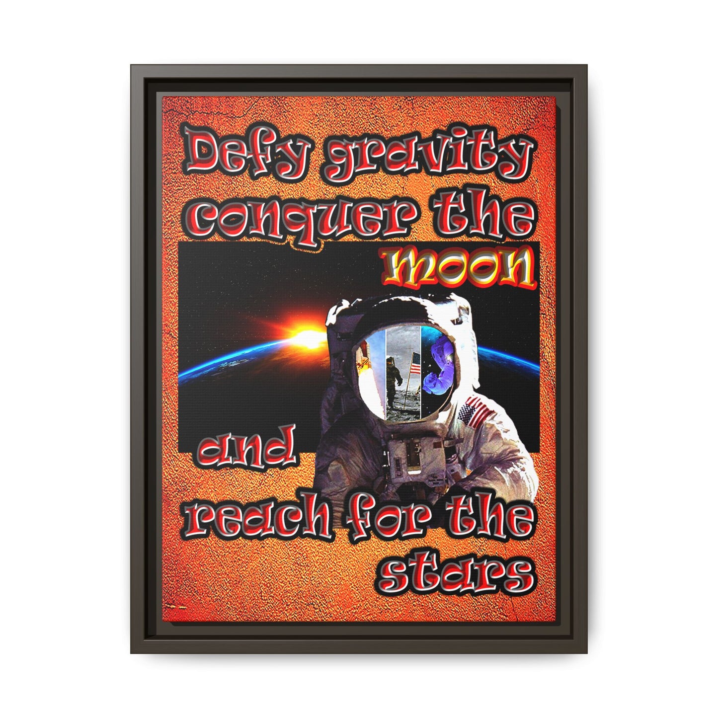 defy conquer reach - framed canvas art (burnt orange)
