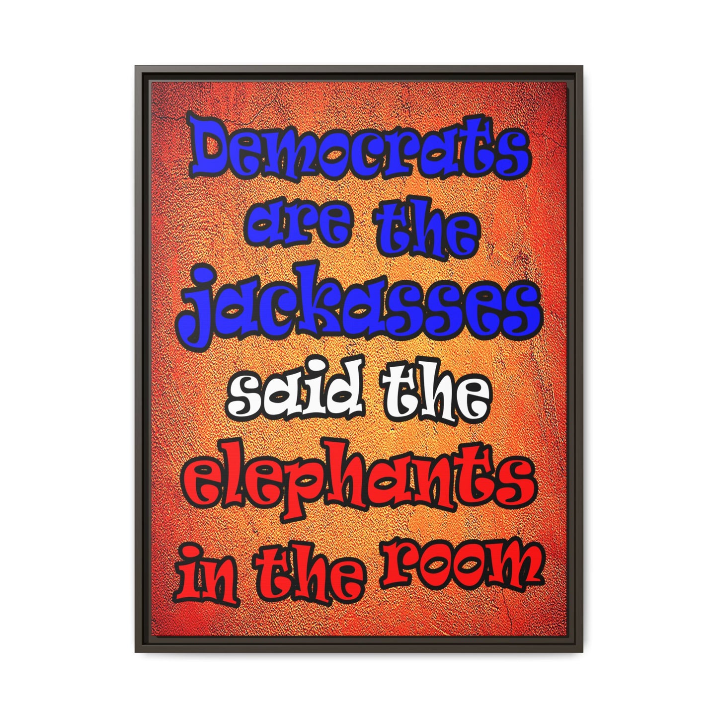 donkeys and elephants - framed canvas art (burnt orange)