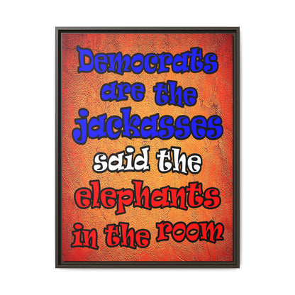 donkeys and elephants - framed canvas art (burnt orange)