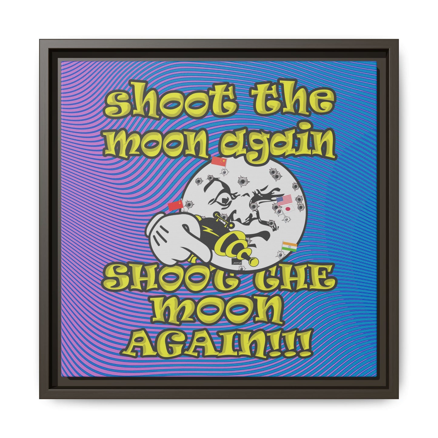 shoot the moon again - framed canvas art (light blue-purple wave)