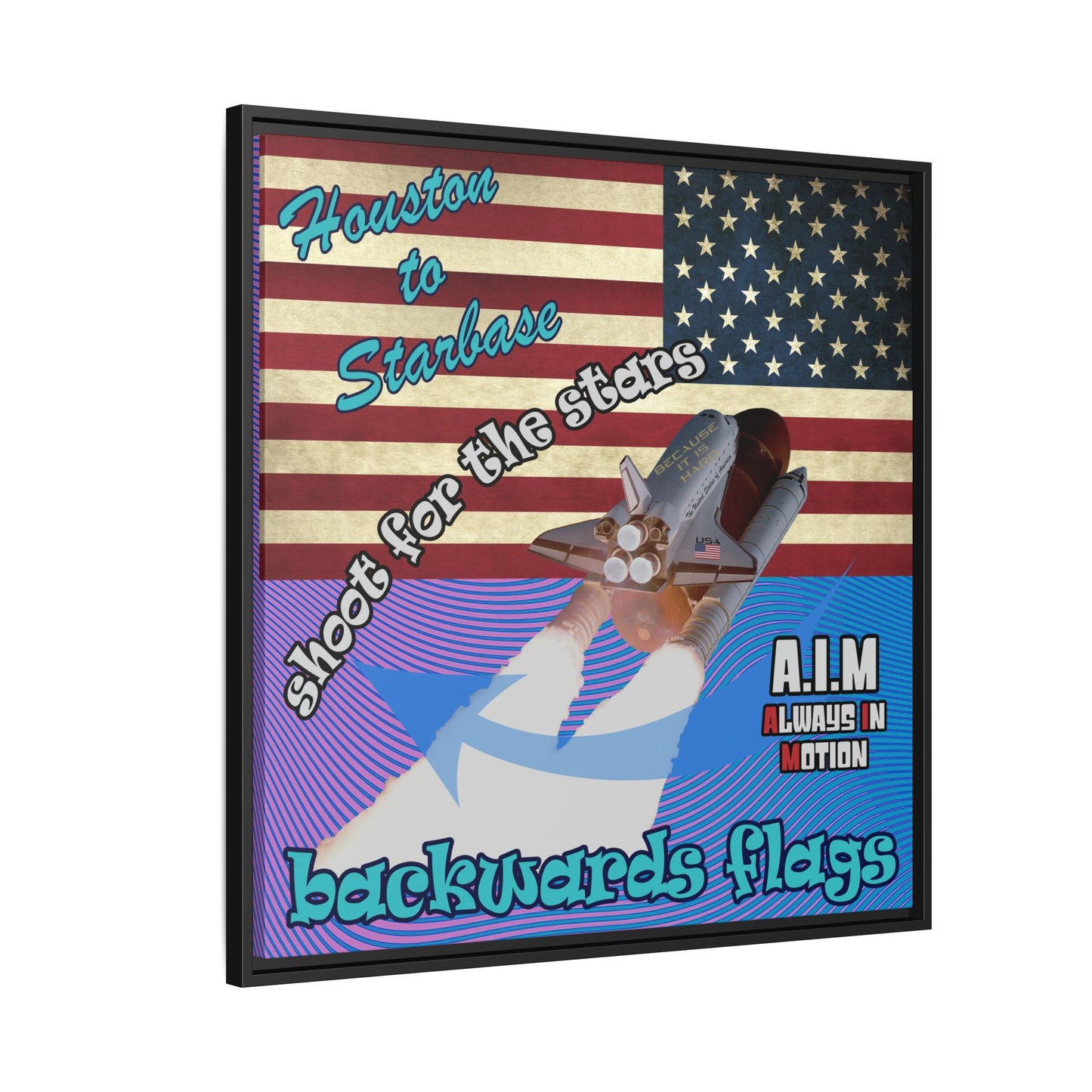 shoot for the stars - framed canvas art (light blue-purple wave)