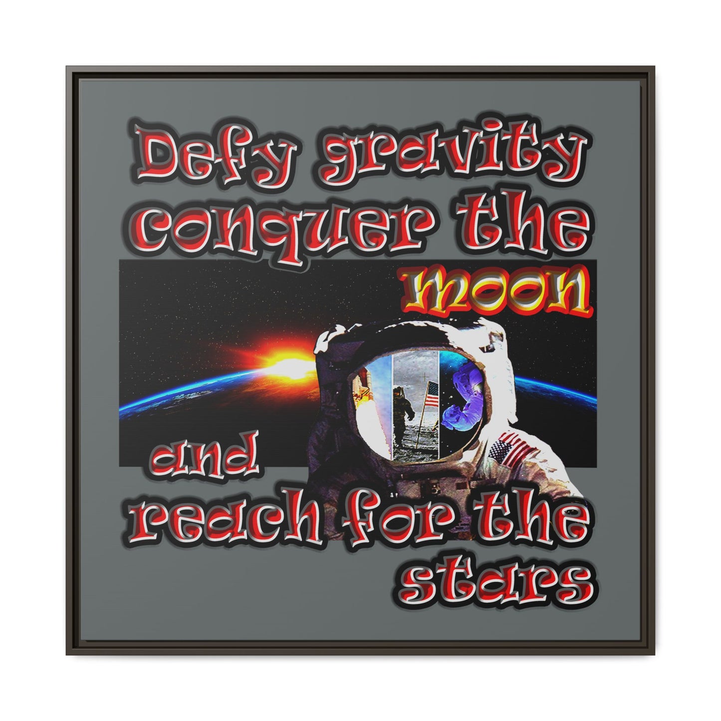 defy conquer reach - framed canvas art (dark grey)
