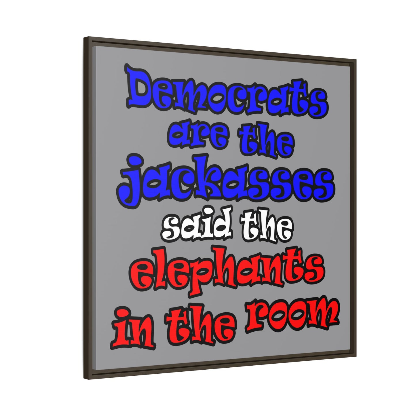 donkeys and elephants - framed canvas art (grey)