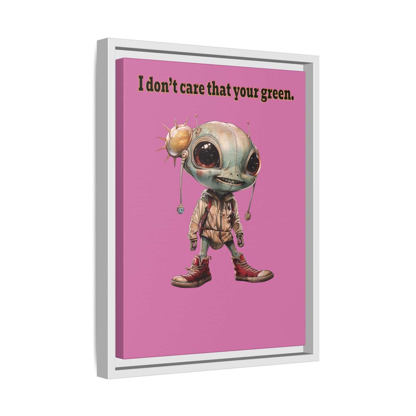 I don't care that your green - framed canvas art (light pink)