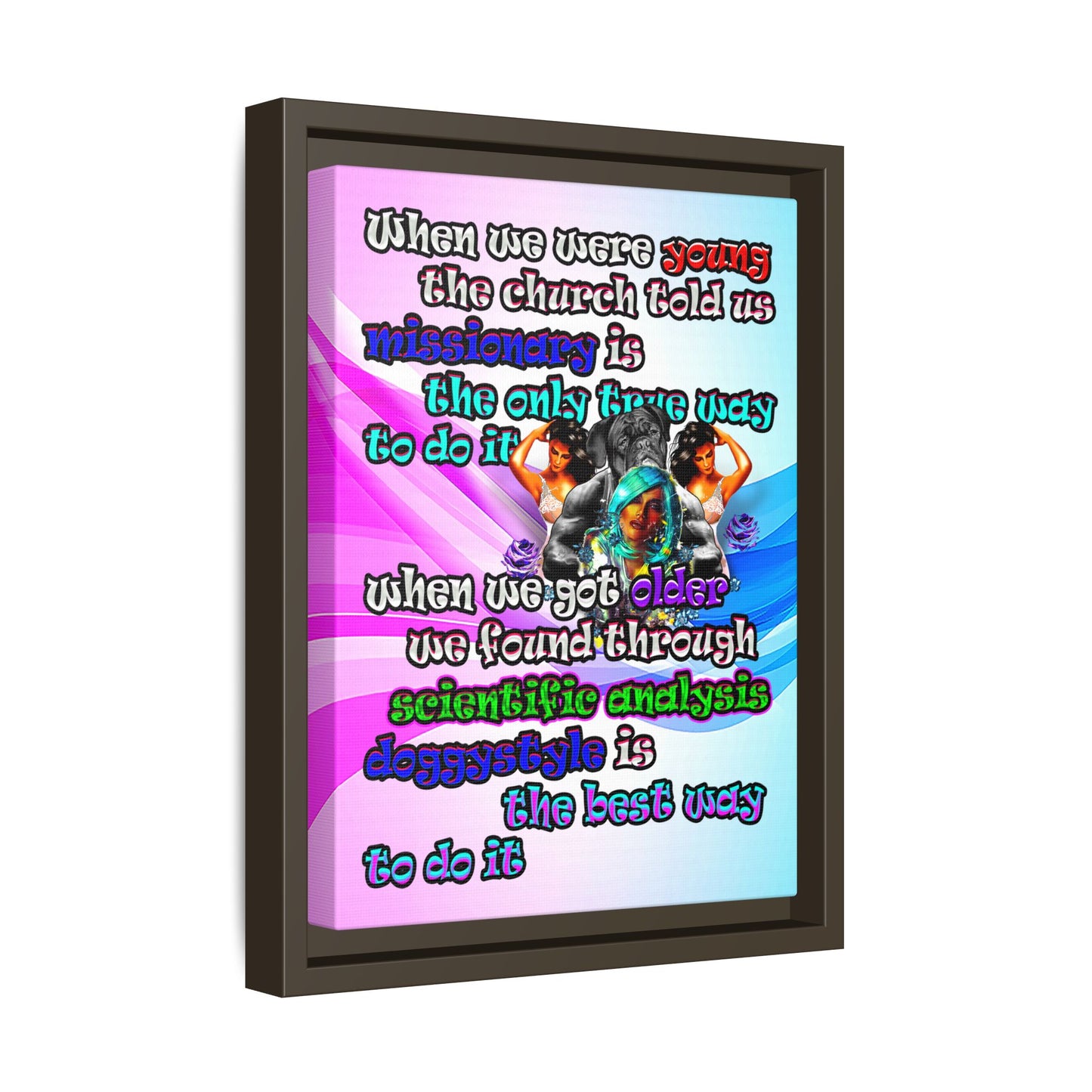 doggystyle - framed canvas art (light blue-pink wave)