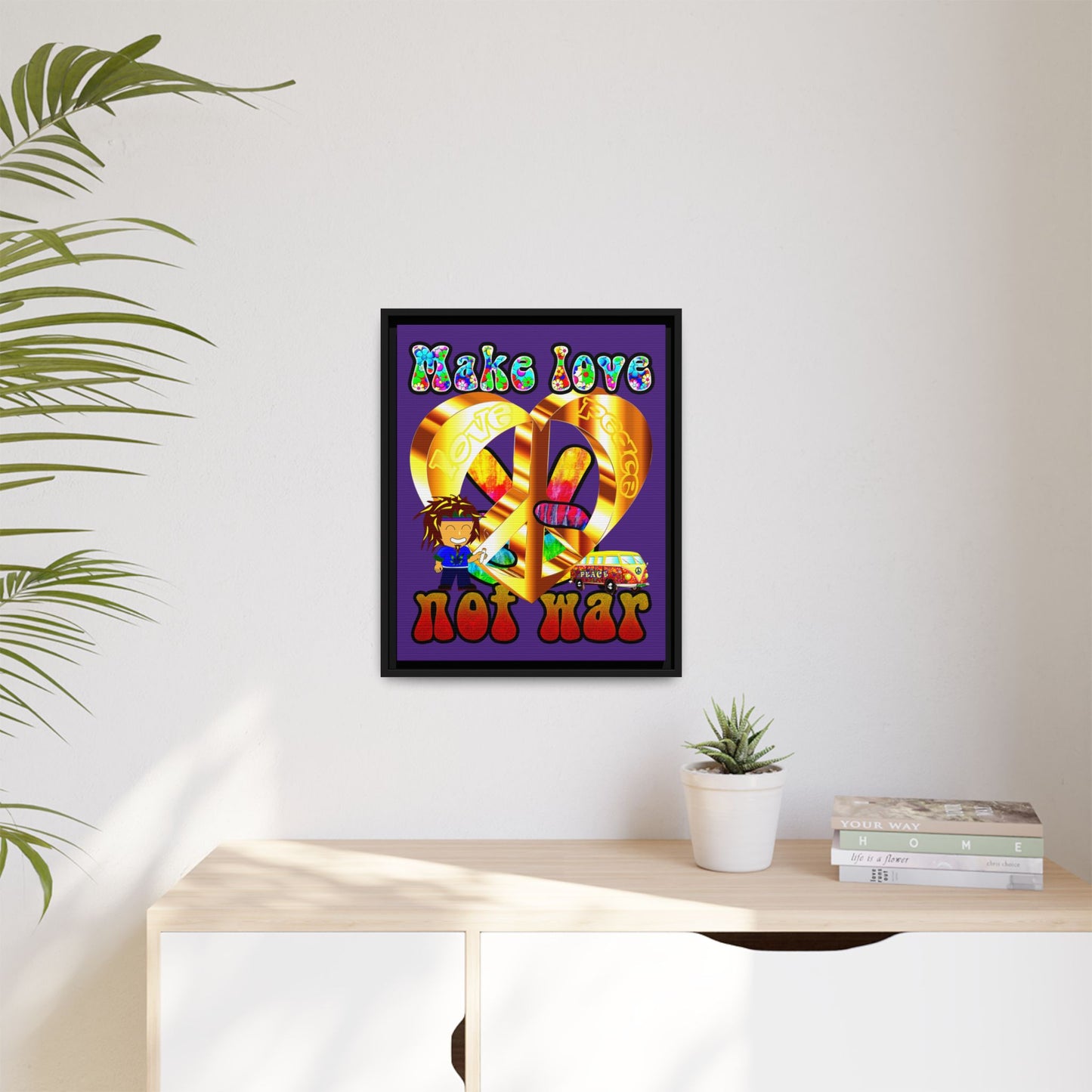 love peace - framed canvas art (purple)