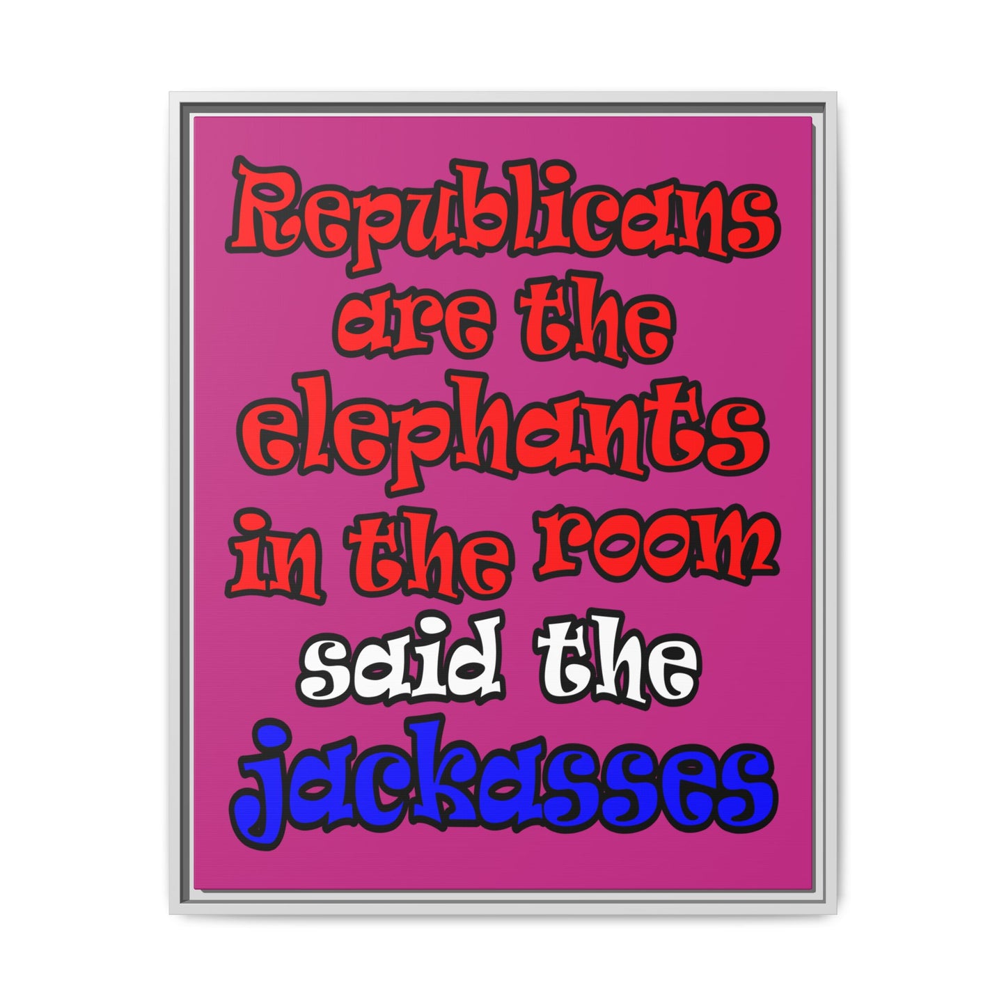 donkeys and elephants - framed canvas art (pink)