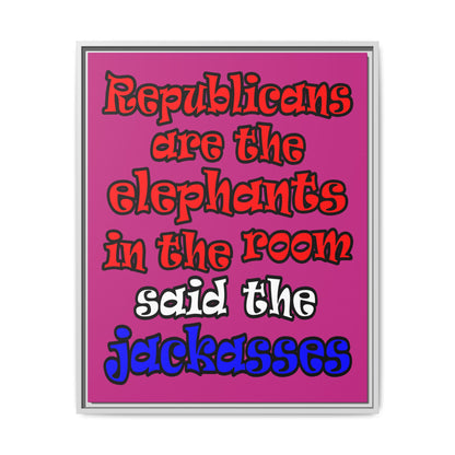 donkeys and elephants - framed canvas art (pink)