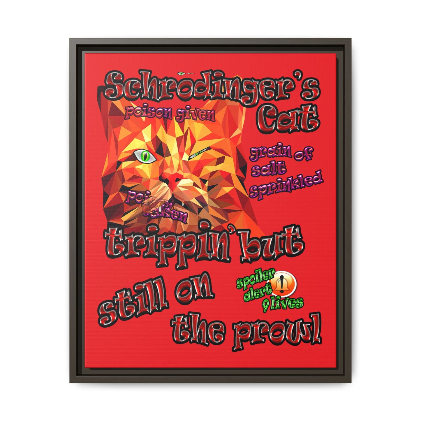 schrodinger's cat - framed canvas art (red)