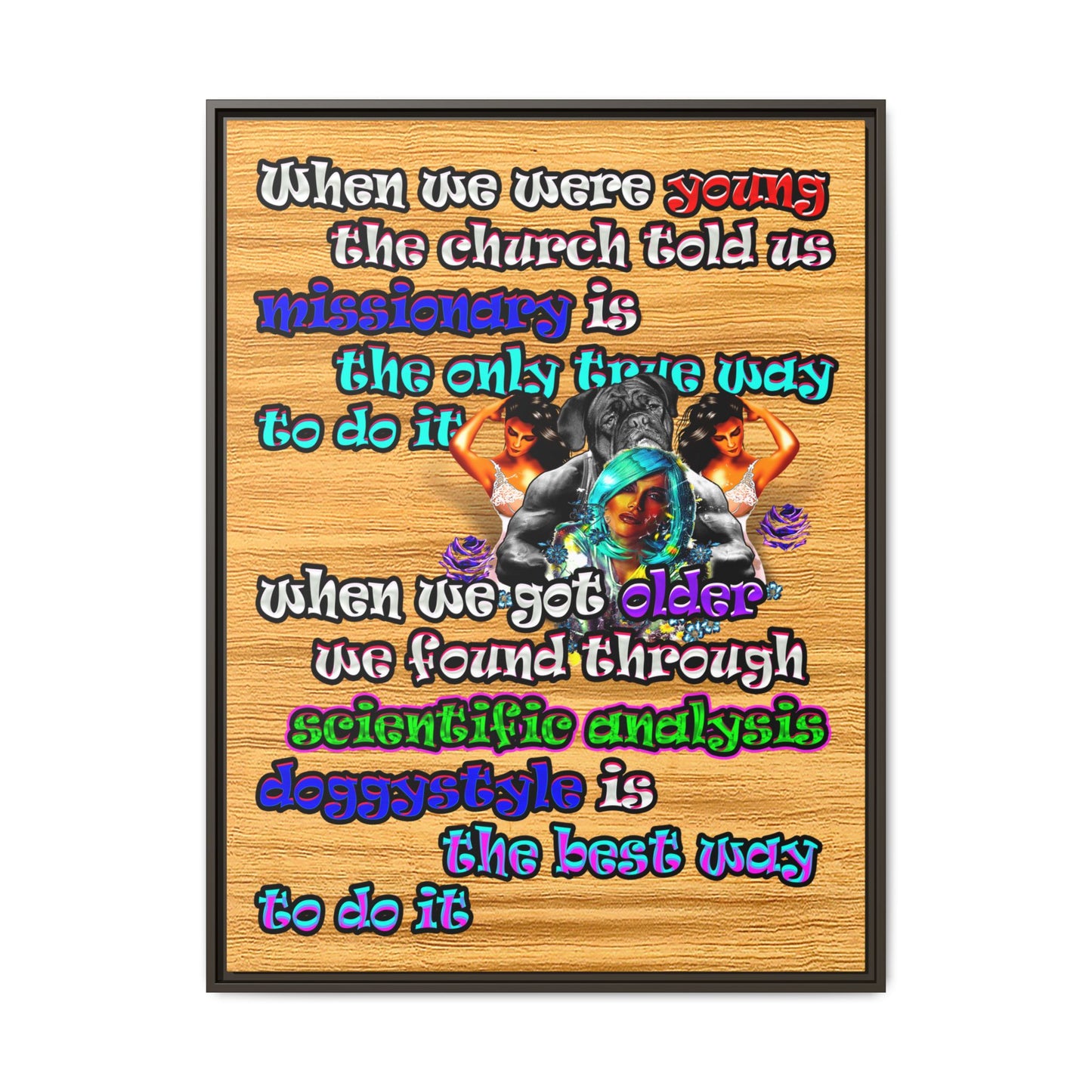 doggystyle - framed canvas art (butterscotch wood finish)