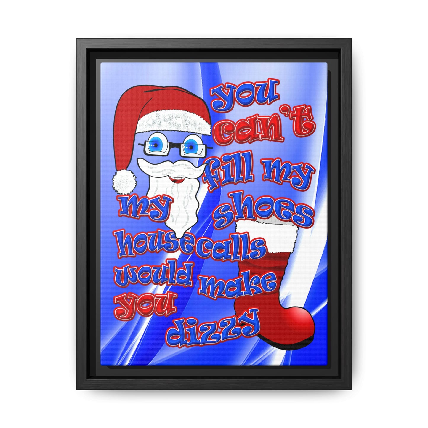 santa's shoes - framed canvas art (blue-white wave)