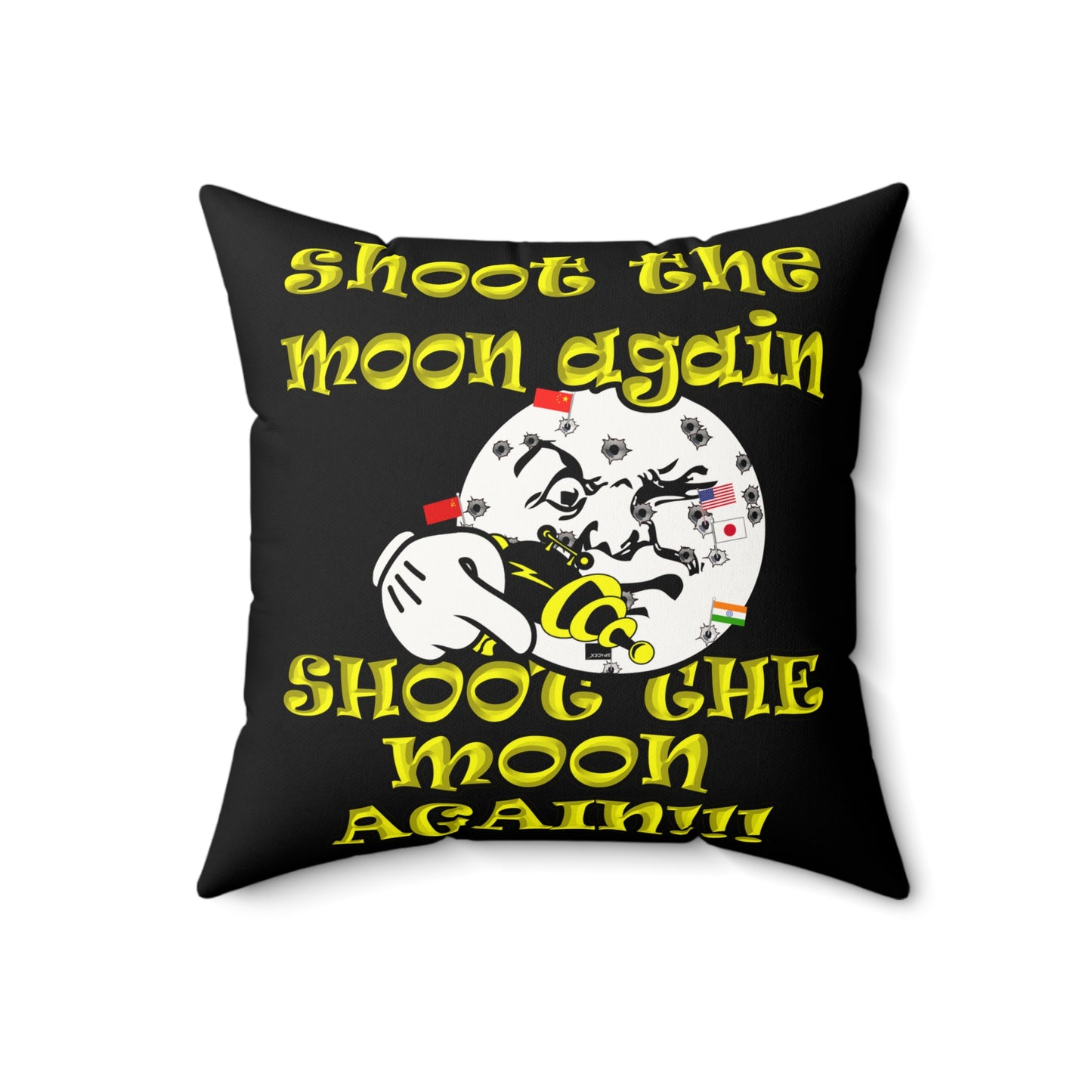 shoot the moon again - Faux Suede Square Pillow - (black)