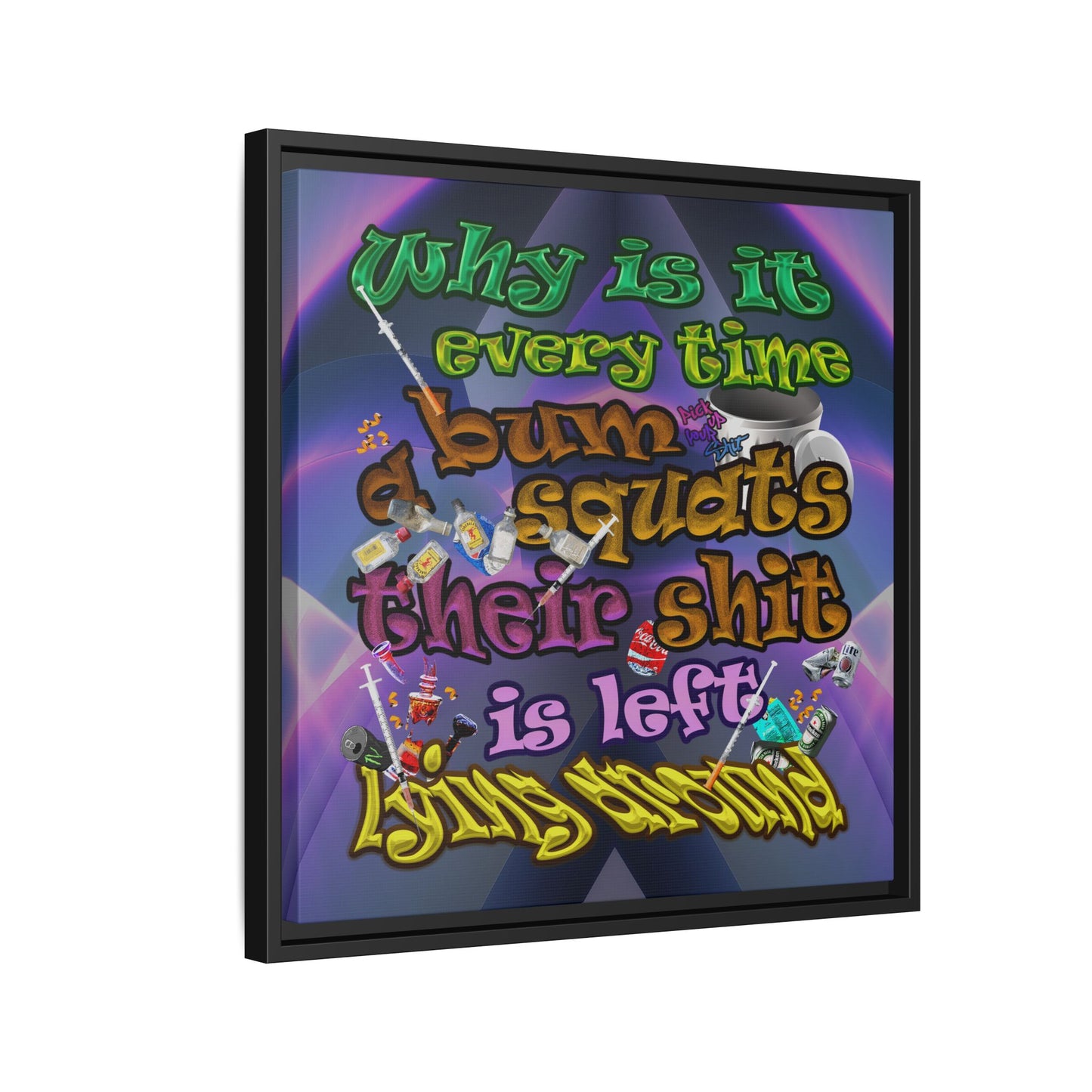 the bum's shit - framed canvas art (grey-pink wave)