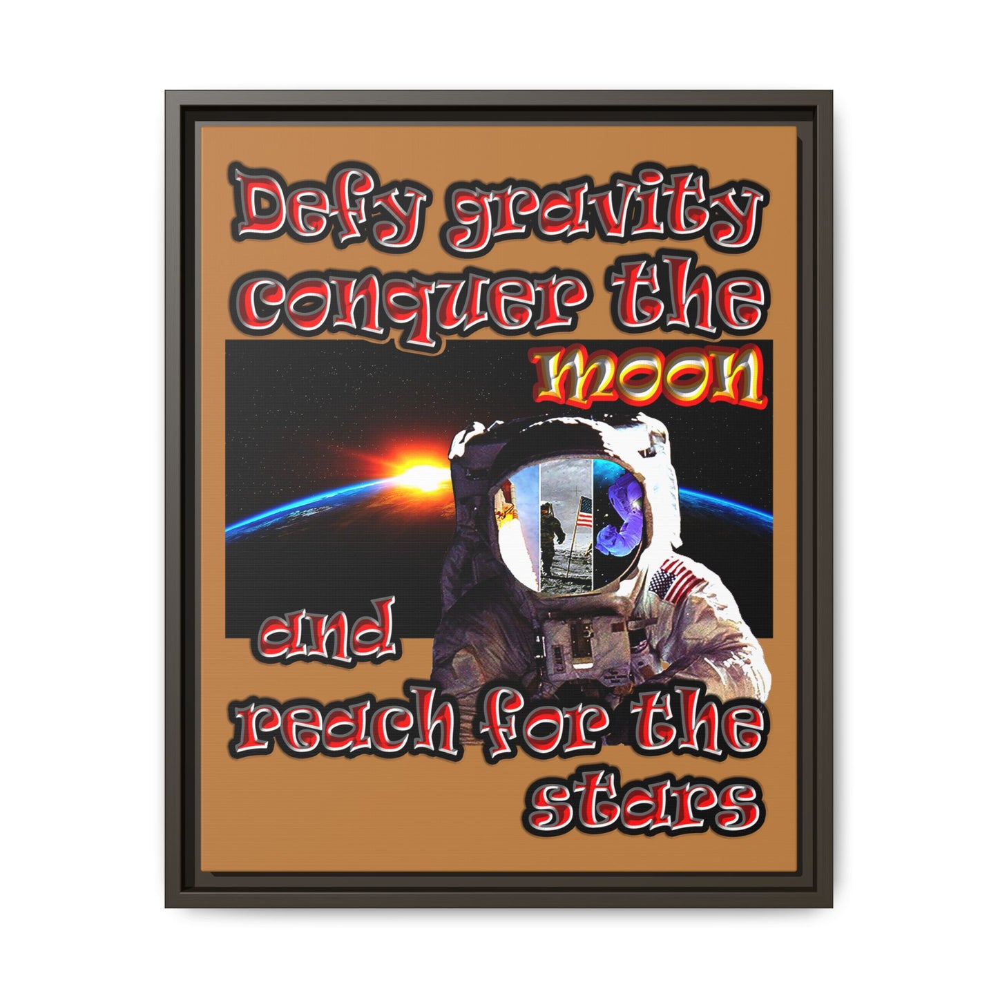 defy conquer reach - framed canvas art (light brown)