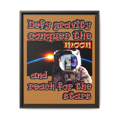 defy conquer reach - framed canvas art (light brown)