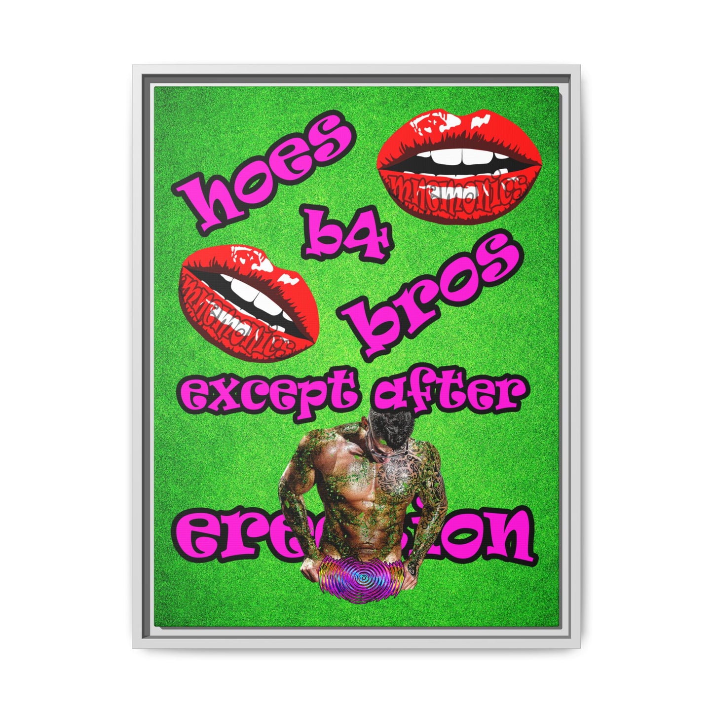 hoes b4 bros - framed canvas art (green turf)