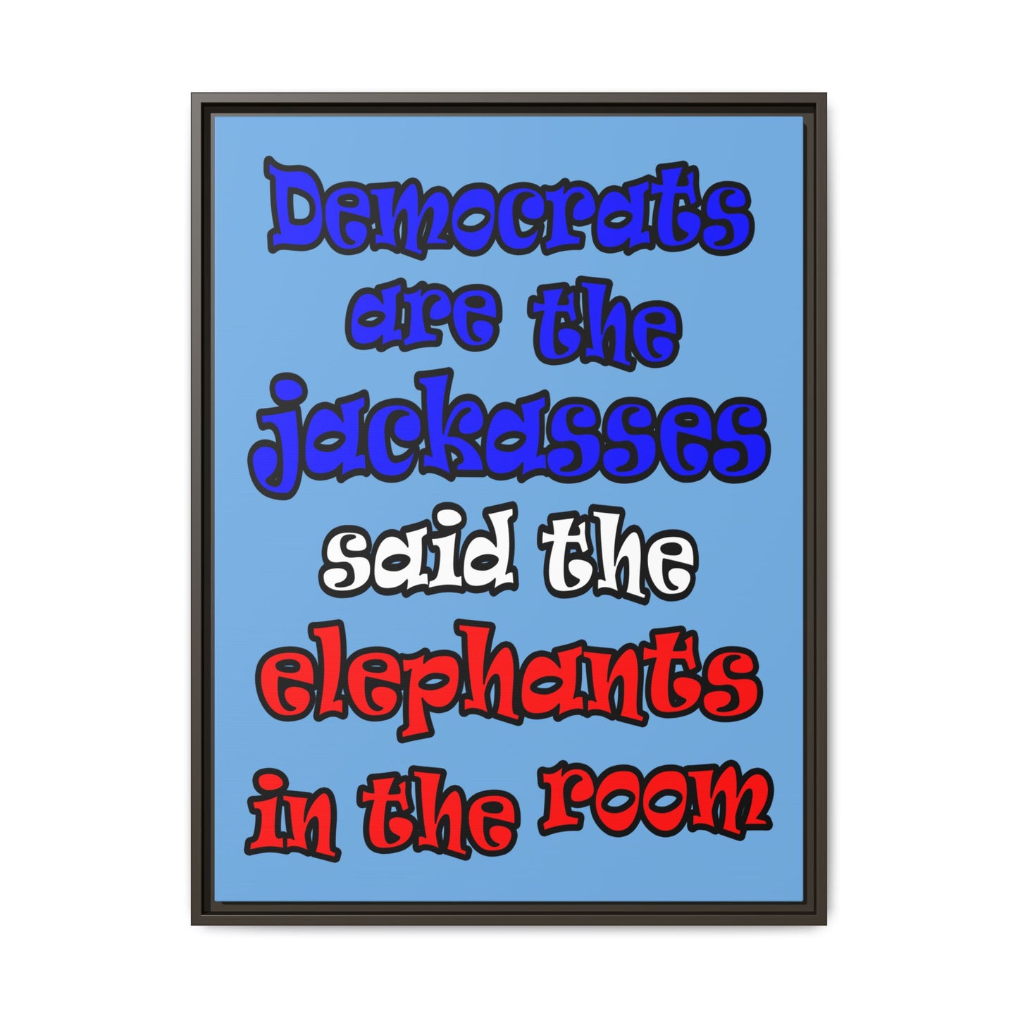 donkeys and elephants - framed canvas art (light blue)