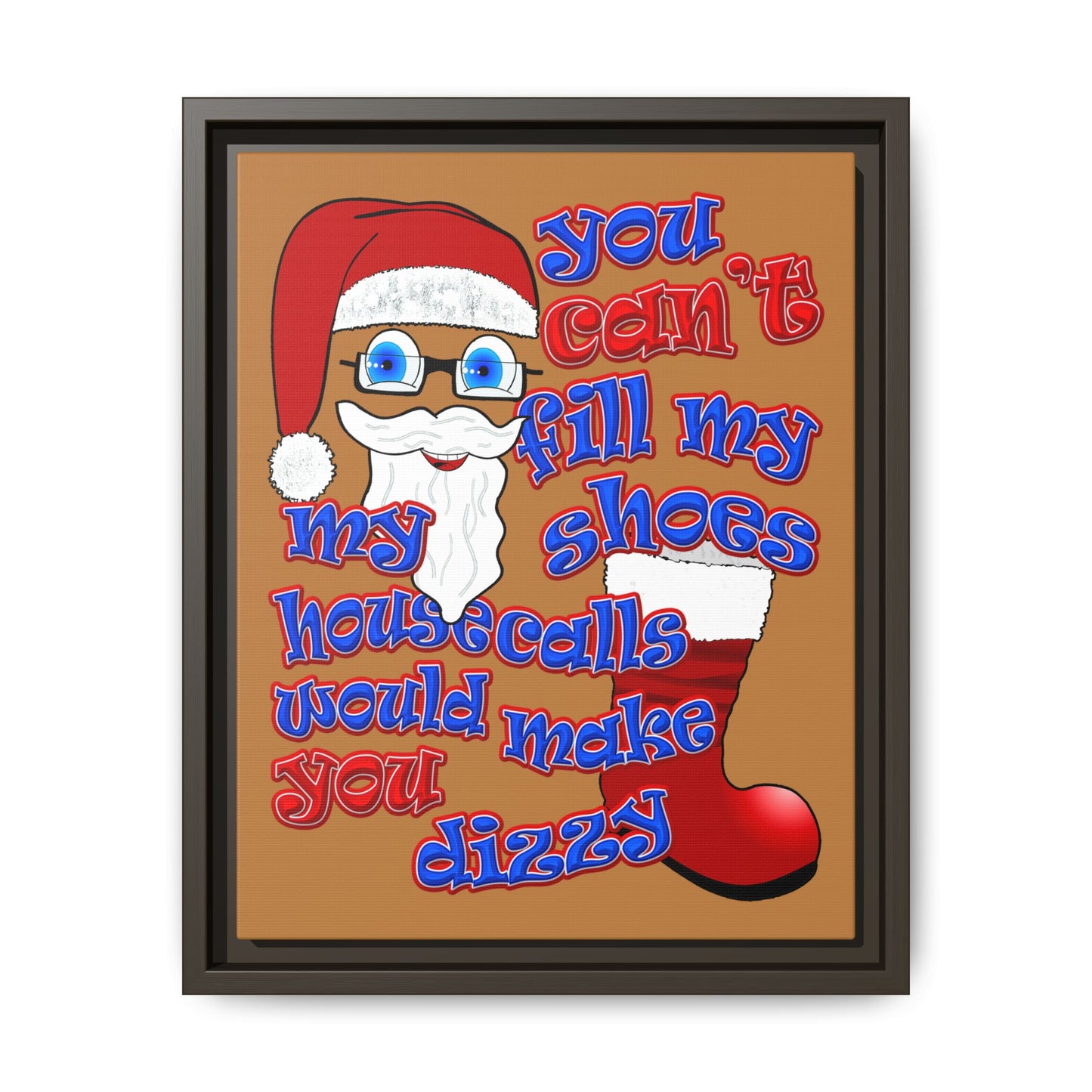 santa's shoes - framed canvas art (light brown)