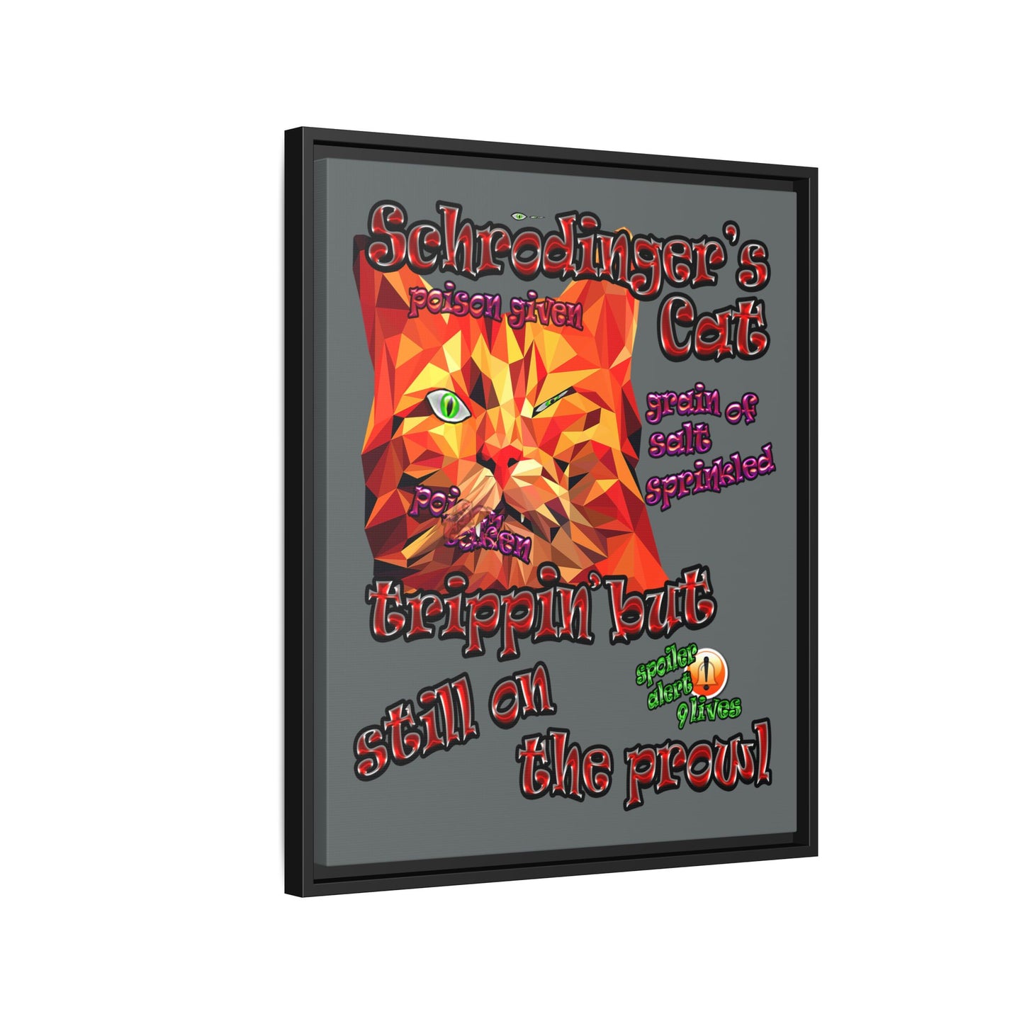 schrodinger's cat - framed canvas art (dark grey)