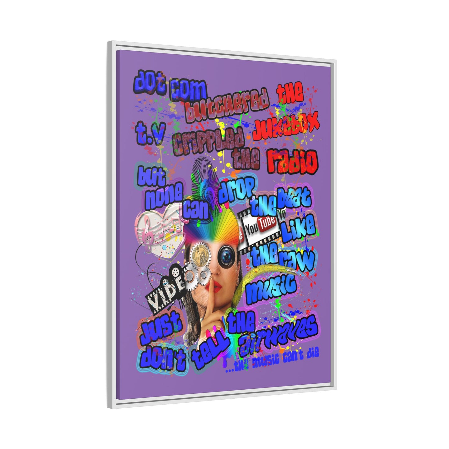 drop the beat - framed canvas art (light purple)