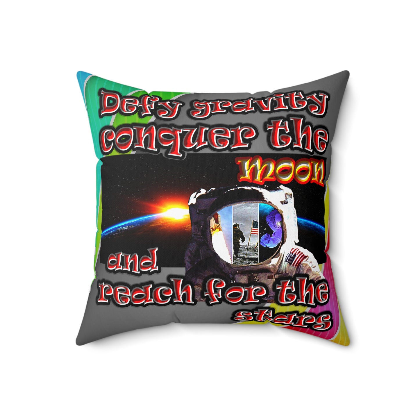 defy conquer reach - Spun Polyester Square Pillow - (rainbow split)
