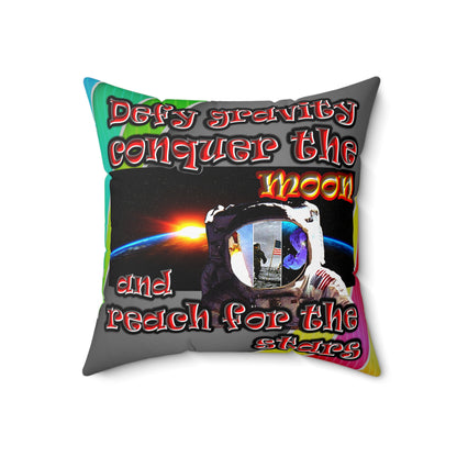 defy conquer reach - Spun Polyester Square Pillow - (rainbow split)