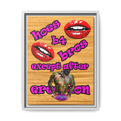 hoes b4 bros - framed canvas art (butterscotch wood finish)