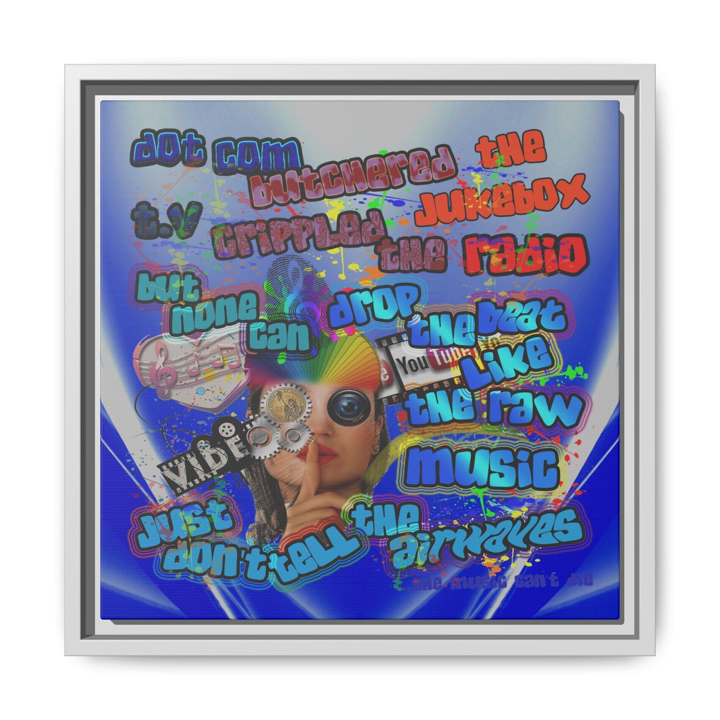 drop the beat - framed canvas art (blue-white wave)