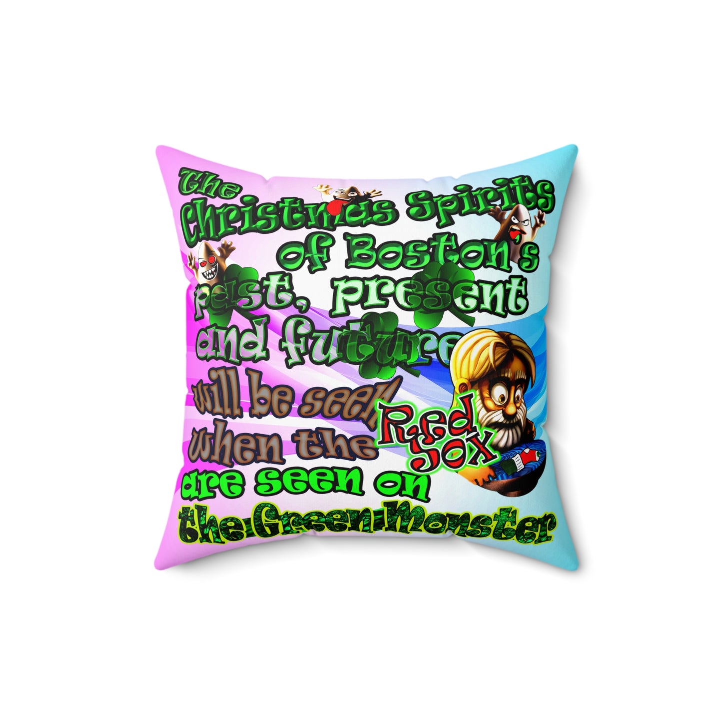 christmas spirits of boston - Spun Polyester Square Pillow - (light blue-pink wave)