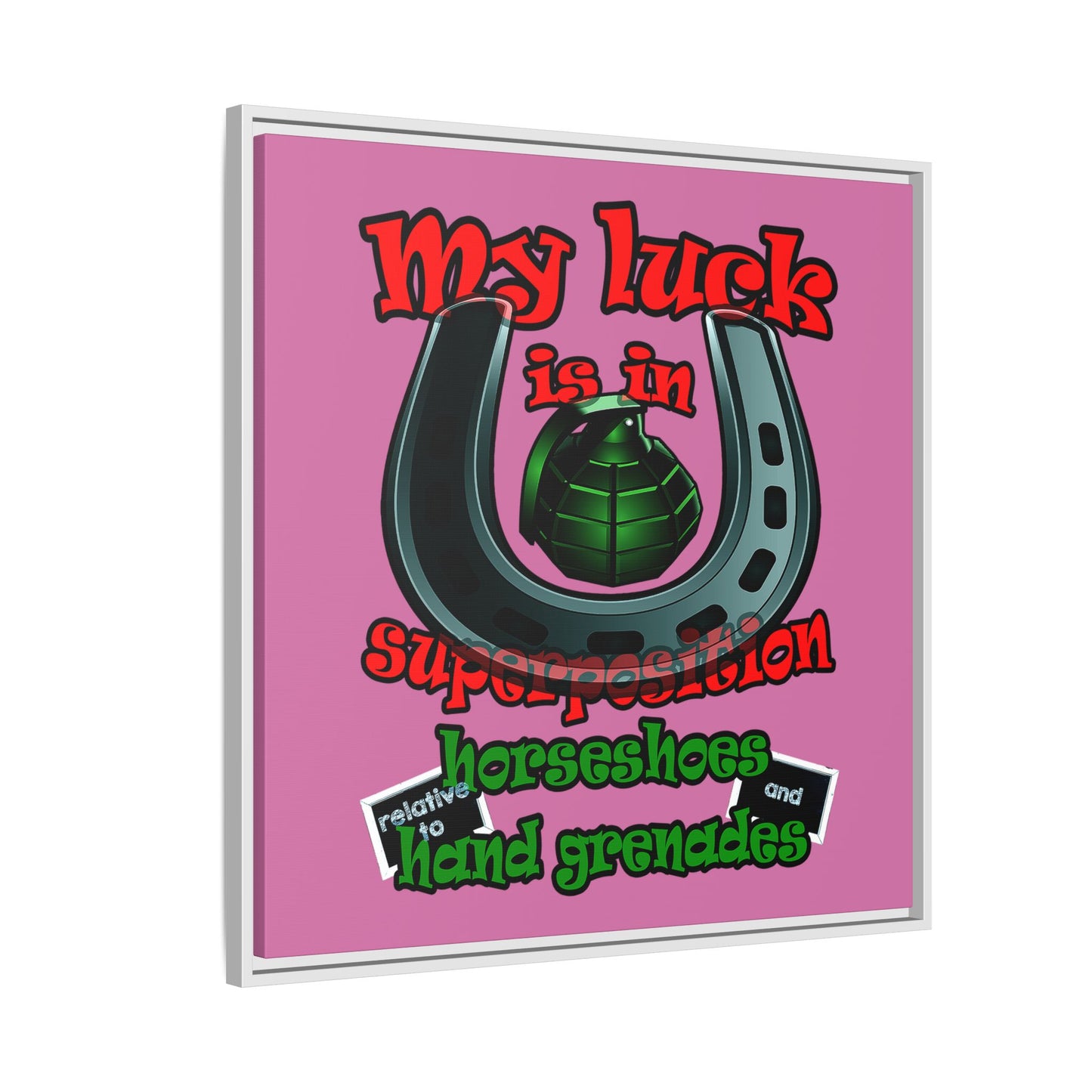 my luck - framed canvas art (light pink)