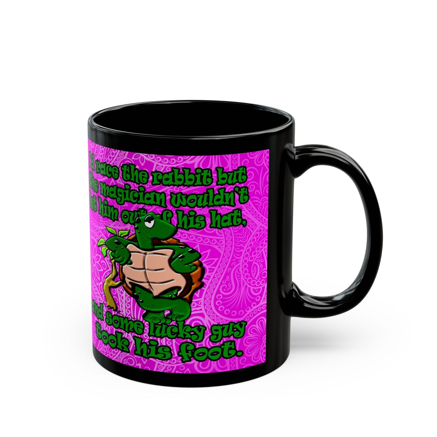 turtle race - Black Mug (pink swirl)