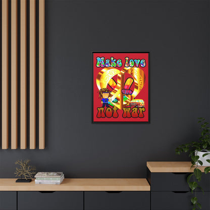 love peace - framed canvas art (dark red)