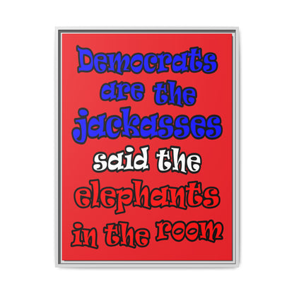 donkeys and elephants - framed canvas art (red)