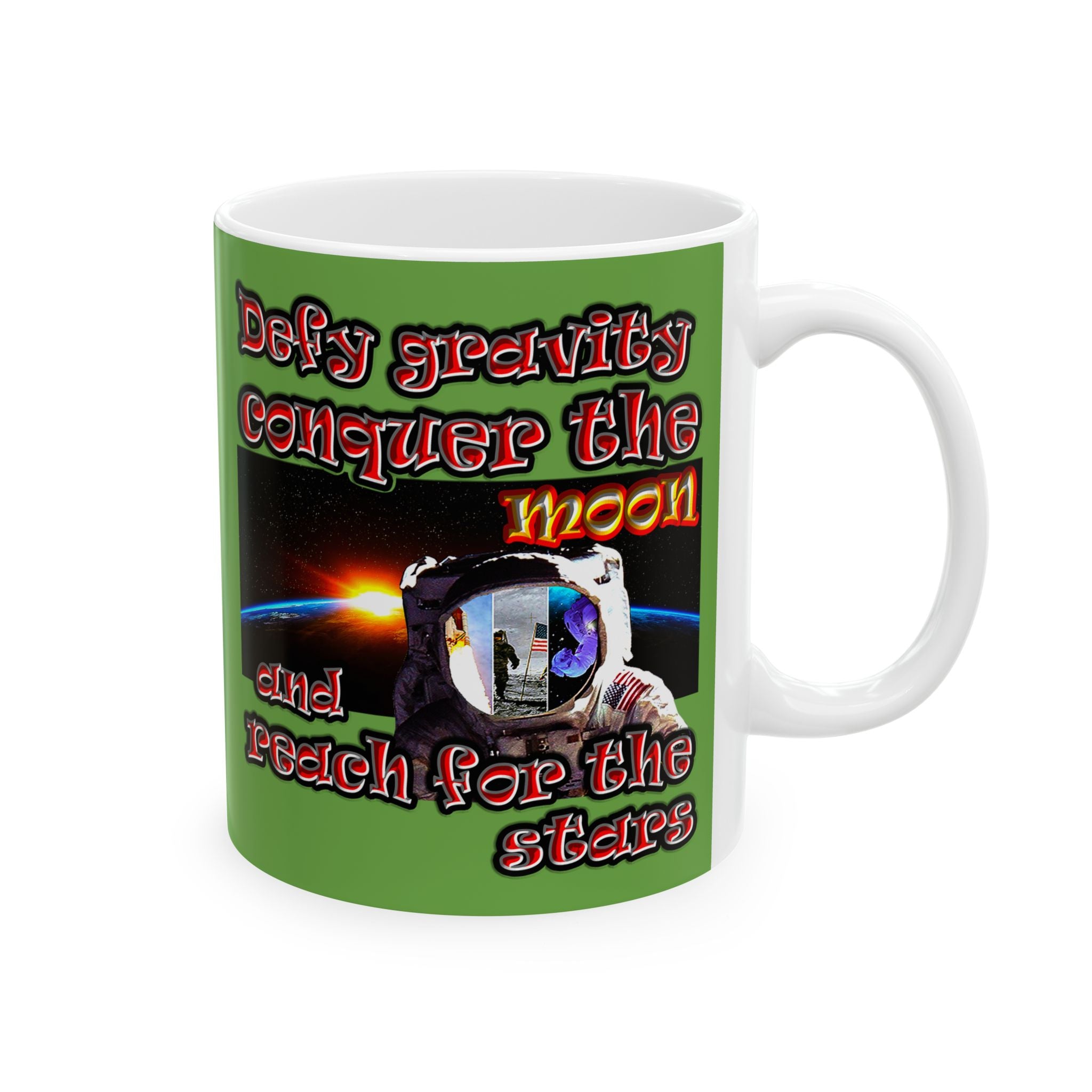 defy conquer reach - White Mug (green)