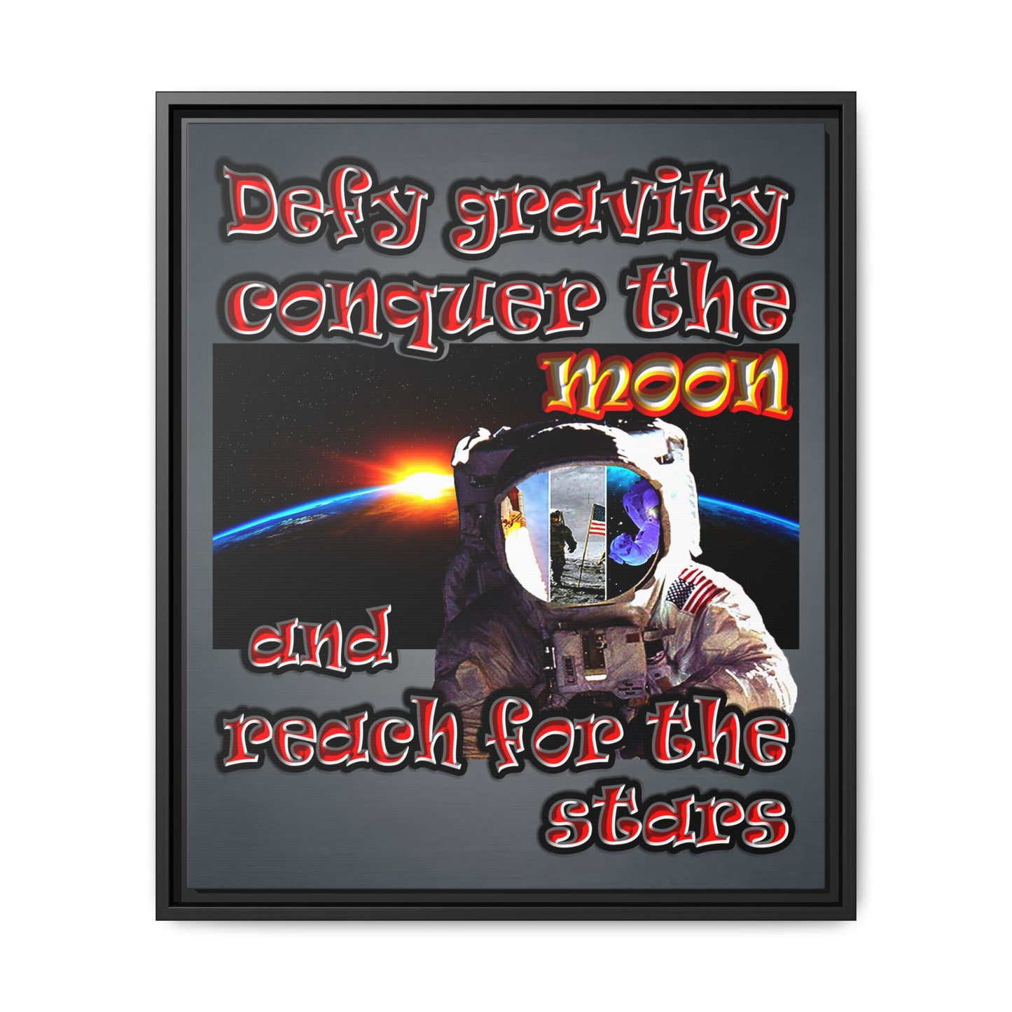 defy conquer reach - framed canvas art (grey-light grey)