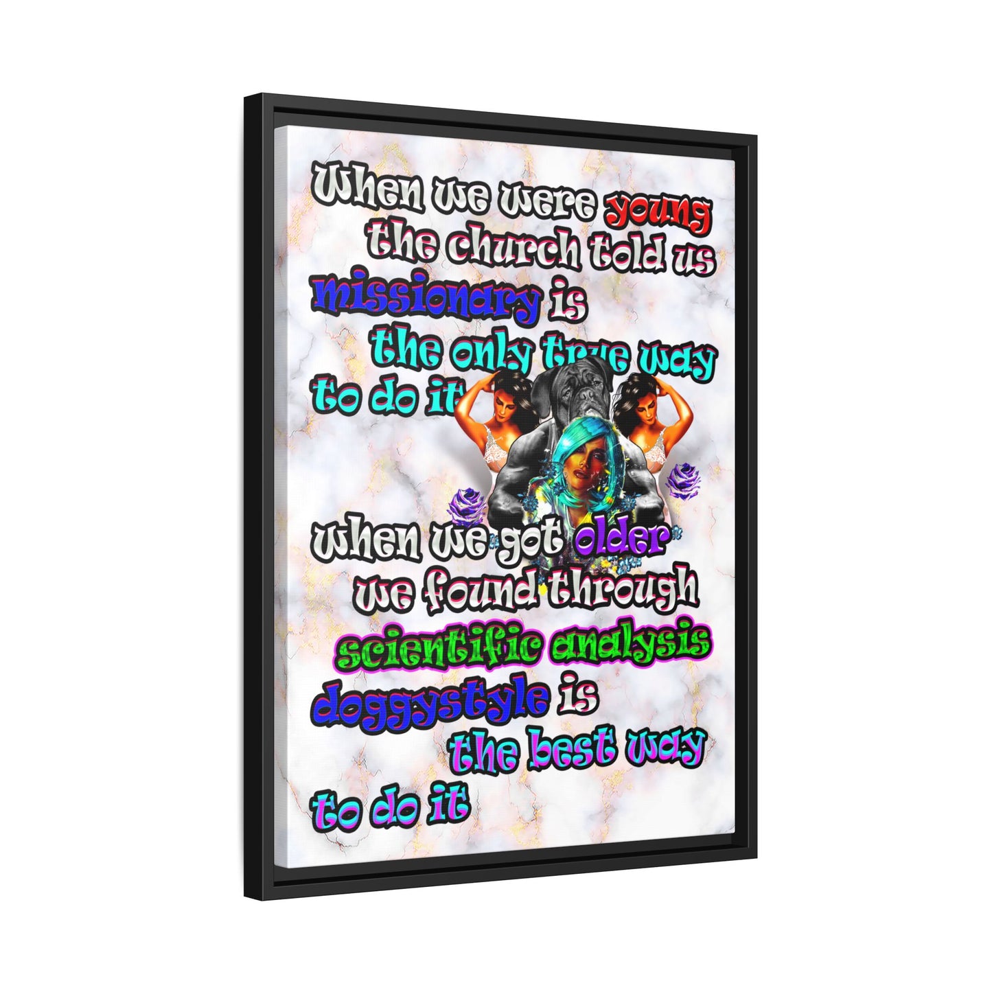 doggystyle - framed canvas art (white marble)