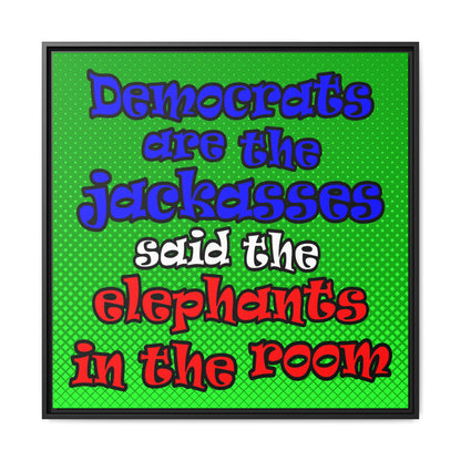 donkeys and elephants - framed canvas art (logo green)