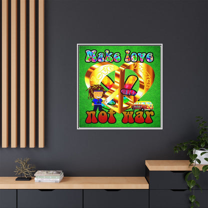 love peace - framed canvas art (green turf)