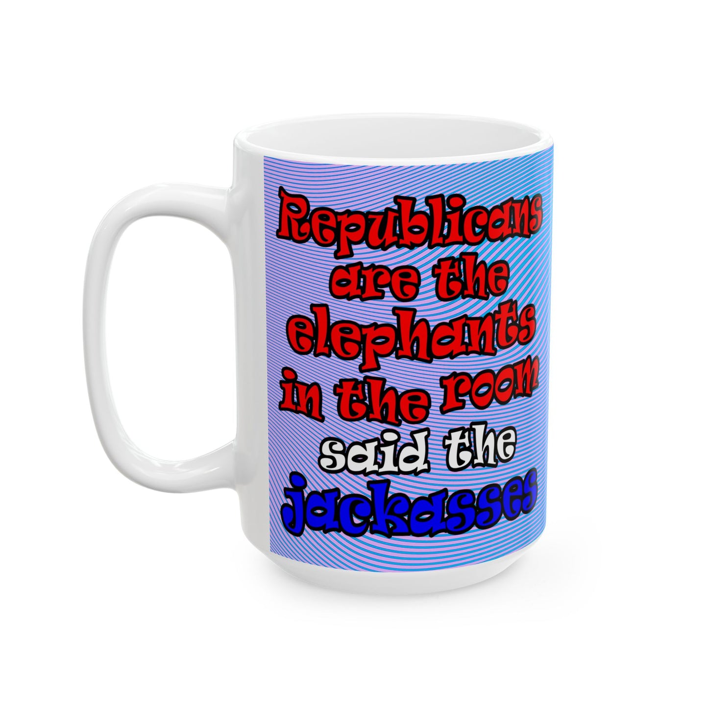 donkeys and elephants - White Mug (light blue-purple wave)