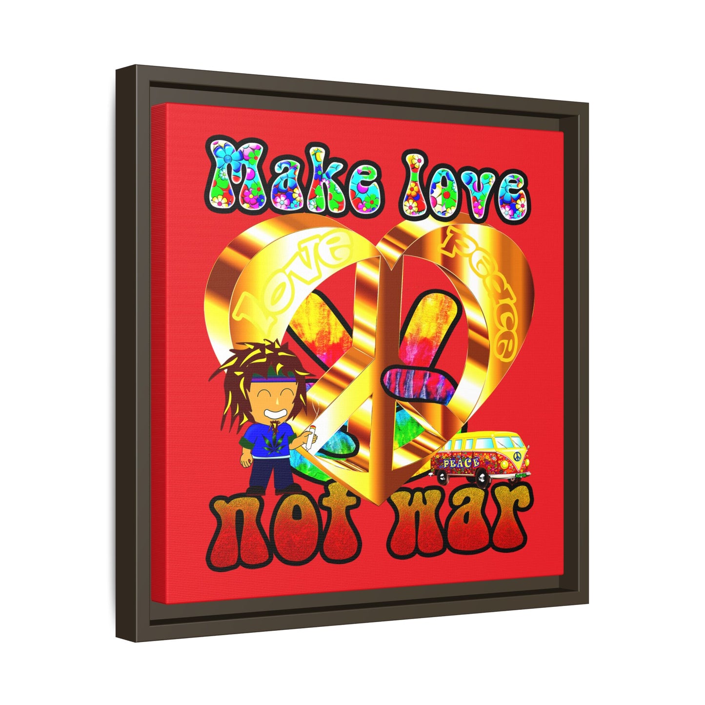 love peace - framed canvas art (red)