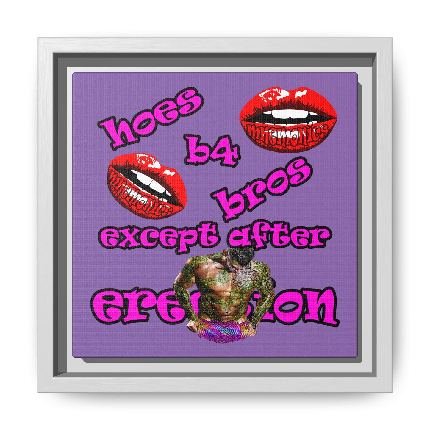 hoes b4 bros - framed canvas art (light purple)