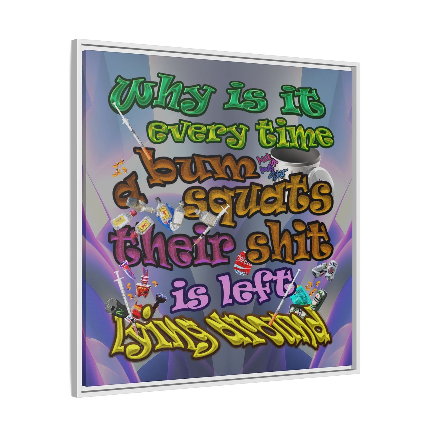 the bum's shit - framed canvas art (grey-pink wave)