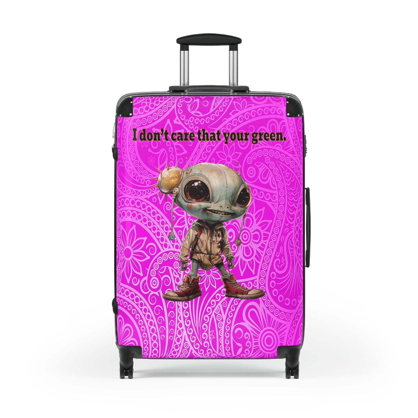 I don't care that your green - Suitcase (pink swirl)