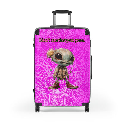 I don't care that your green - Suitcase (pink swirl)