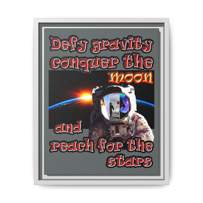 defy conquer reach - framed canvas art (dark grey)