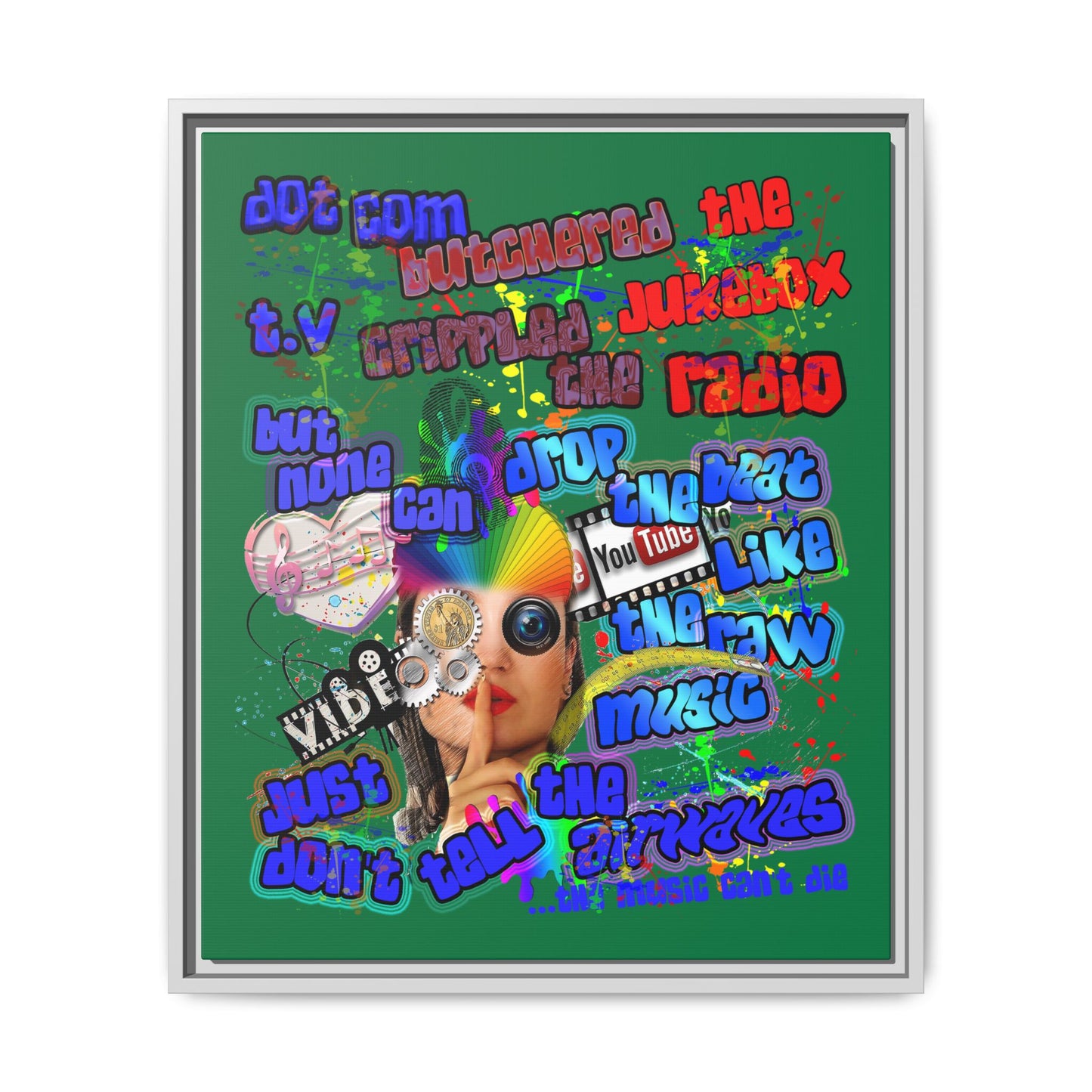 drop the beat - framed canvas art (dark green)