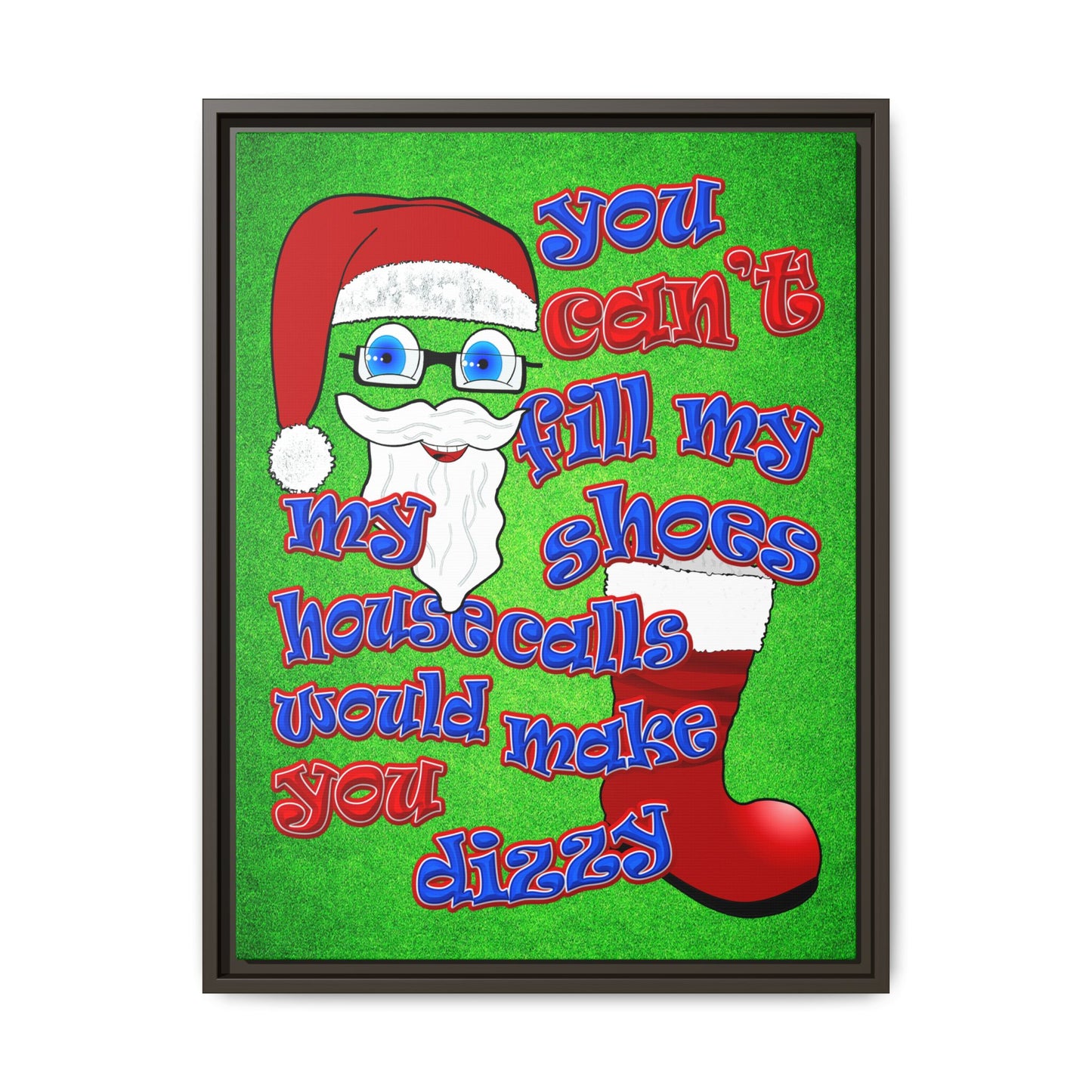 santa's shoes - framed canvas art (green turf)